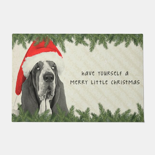 Frohe wenig Weihnachten Basset Hounds Fußmatte (Vorderseite)
