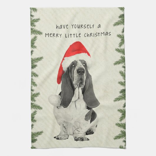 Frohe wenig Weihnachten Basset Hounds Geschirrtuch (Vertikal)