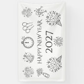 Frohe Whimsical Doodles Schwarzer Text Neujahr 202 Banner (Vertikal)