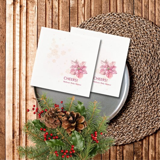 Frohe Winter Pink Schneeflocke Poinsettia Serviette