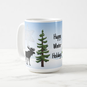 Frohe Winterferien Elch und Schneeflocke Kaffeetasse