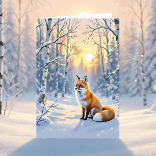 Frohe Wintersonnenwende Fuchs im Schnee Karte