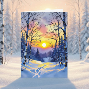 Frohe Wintersonnenwende Sonne beim Sonnenunterga Karte