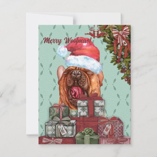Frohe Wölfe! Funny Bulldog Weihnachtsmannmütze Mitteilungskarte (Vorderseite)