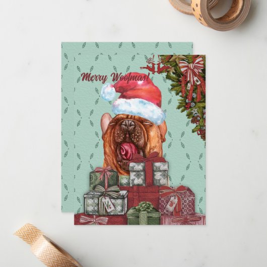 Frohe Wölfe! Funny Bulldog Weihnachtsmannmütze Mitteilungskarte (Vorderseite/Rückseite Beispiel)