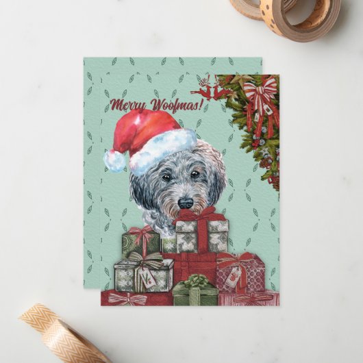 Frohe Wölfe! Poodle Weihnachtsmannmütze Weihnachts Mitteilungskarte (Vorderseite/Rückseite Beispiel)