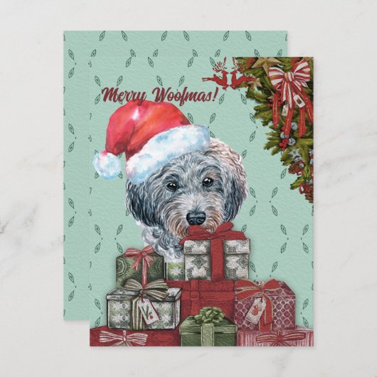 Frohe Wölfe! Poodle Weihnachtsmannmütze Weihnachts Mitteilungskarte (Vorne/Hinten)