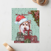 Frohe Wölfe! Red Husky Weihnachtsmannmütze Weihnac Mitteilungskarte (Vorderseite/Rückseite Beispiel)