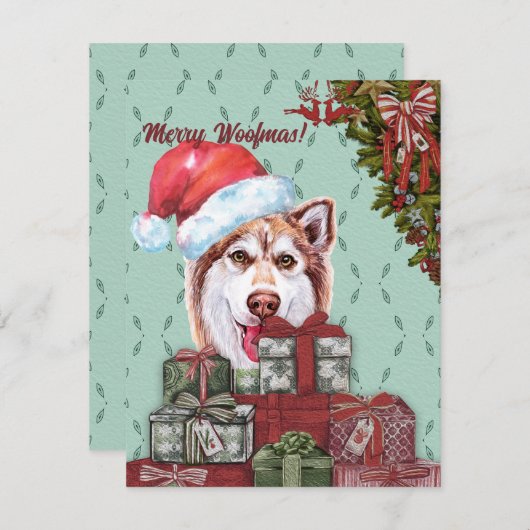 Frohe Wölfe! Red Husky Weihnachtsmannmütze Weihnac Mitteilungskarte (Vorne/Hinten)