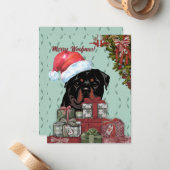 Frohe Wölfe! Rottweiler Weihnachtsmannmütze Weihna Mitteilungskarte (Vorderseite/Rückseite Beispiel)