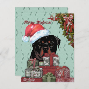 Frohe Wölfe! Rottweiler Weihnachtsmannmütze Weihna Mitteilungskarte