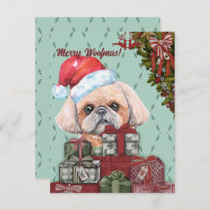 Frohe Wölfe! Shih Tzu Weihnachtsmannmütze Weihnach Mitteilungskarte