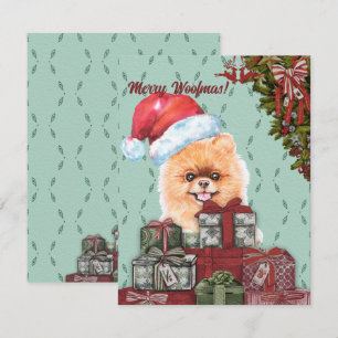Frohe Wölfe! Spitz Dog Weihnachtsmannmütze Weihnac Mitteilungskarte