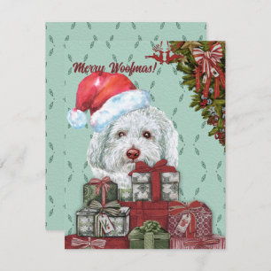Frohe Wölfe! White Poodle Weihnachtsmannmütze Weih Mitteilungskarte