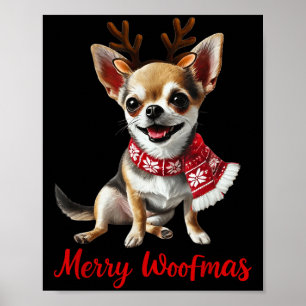 Frohe Woofmas Chihuahua-Hund-Meme mit Renntiergewe Poster