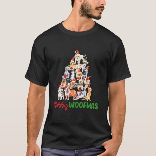 Frohe Woofmas frohe Weihnachts Welpenbaum für Hund T-Shirt (Vorderseite)