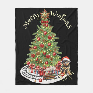 Frohe Woofmas Hunde-Design - Rottweiler Fleecedecke