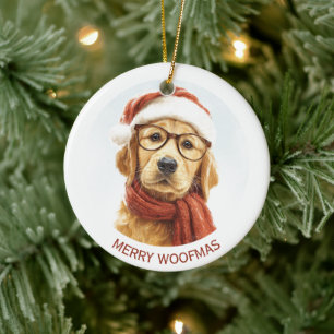 Frohe Woofmas Individuelles Hunde-Foto-Ornament Keramik Ornament