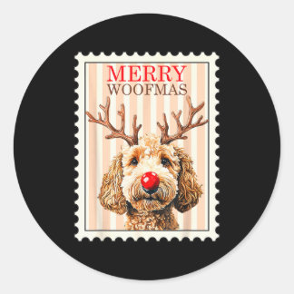 Frohe Woofmas Rentier Doodle Hund Reindoodle Hunde Runder Aufkleber
