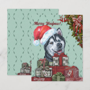 Frohe Woofmas! Sibirian Husky Weihnachtsmann-Mütze Mitteilungskarte