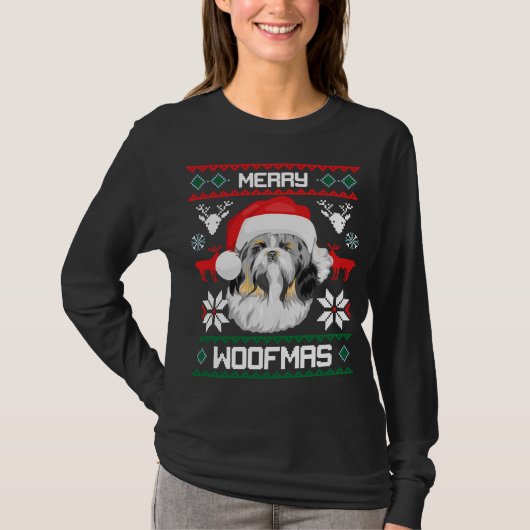 Frohe Woofmas Weihnachten Shih Tzu T-Shirt (Vorderseite)