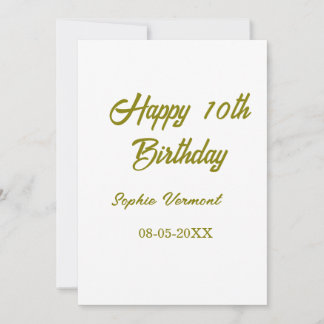 Frohen 10. Geburtstag name datum golden einfache m Einladung