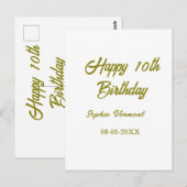 Frohen 10. Geburtstag Name Datum golden einfache M Postkarte (Vorne/Hinten)