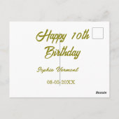 Frohen 10. Geburtstag Name Datum golden einfache M Postkarte (Rückseite)