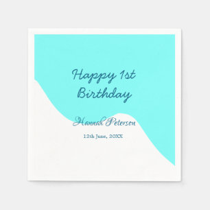 Frohen 1. Geburtstag blaue wellige retro Boho Name Serviette