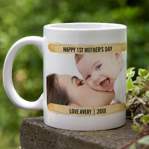 Frohen 1. Muttertag 2 Foto Gelber Pinselstrich Kaffeetasse
