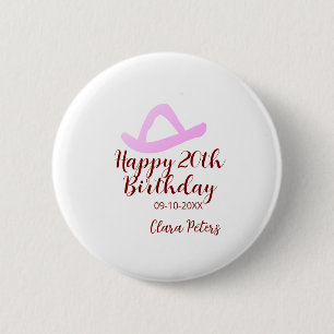 Frohen 20. Geburtstag rosa Cowboy Mädchen Name Dat Button