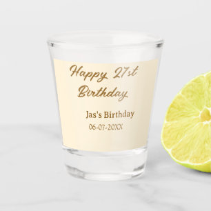 Frohen 21. Geburtstag braun pastellgelb Name Datum Schnapsglas