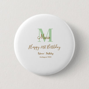 Frohen 21. Geburtstag grün Name Monogramm braun Button