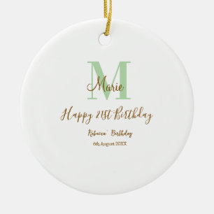 Frohen 21. Geburtstag grün Name Monogramm braun Keramik Ornament
