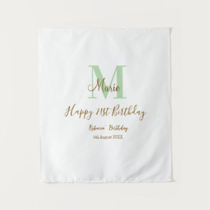 Frohen 21. Geburtstag grün Name Monogramm braun  Wandteppich