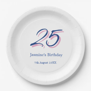 frohen 25. Geburtstag blau rosa Name Datum fett Bu Pappteller