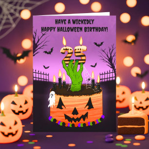 Frohen 25. Halloween-Geburtstag Gruseliger Kuchen Karte