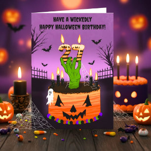Frohen 27. Halloween-Geburtstag Gruseliger Kuchen Karte