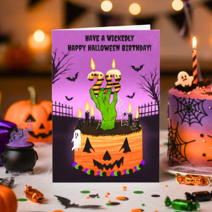 Frohen 28. Halloween-Geburtstag Gruseliger Kuchen Karte