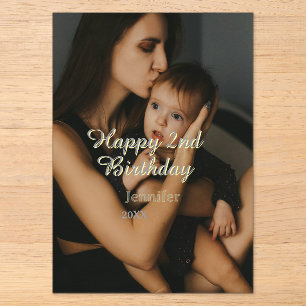 Frohen 2. Geburtstag Kinder Baby Mutter gelb grau  Acryleinladungen