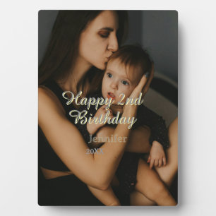 Frohen 2. Geburtstag Kinder Baby Mutter gelb grau Fotoplatte