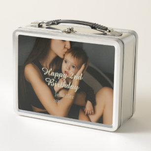Frohen 2. Geburtstag Kinder Baby Mutter gelb grau Metall Brotdose