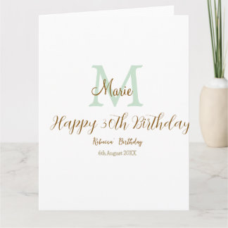 Frohen 30. Geburtstag goldgrün pastell Monogramm Karte