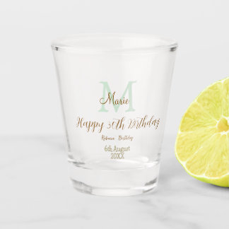 Frohen 30. Geburtstag goldgrün pastell Monogramm Schnapsglas