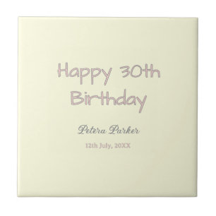 Frohen 30. Geburtstag rosa gelb grau Pastell Name Fliese