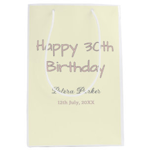 Frohen 30. Geburtstag rosa gelb grau Pastell Name Mittlere Geschenktüte