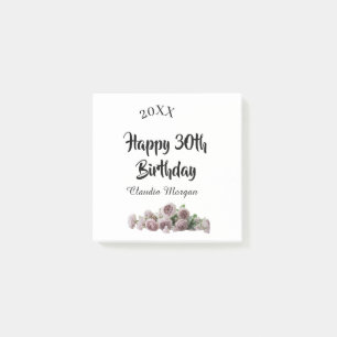 Frohen 30. Geburtstag rosa weiß mauve floraler Nam Post-it Klebezettel
