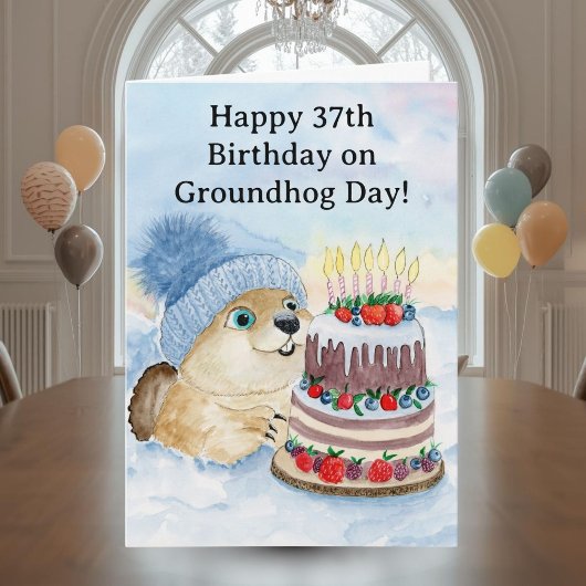 Frohen 37. Murmeltiertag-Geburtstag Karte
