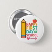 Frohen ersten Schultag Bunter Apfel Bleistift Button (Vorne & Hinten)