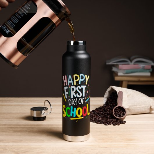 Frohen ersten Schultag Trinkflasche (Kaffee (gedreht))